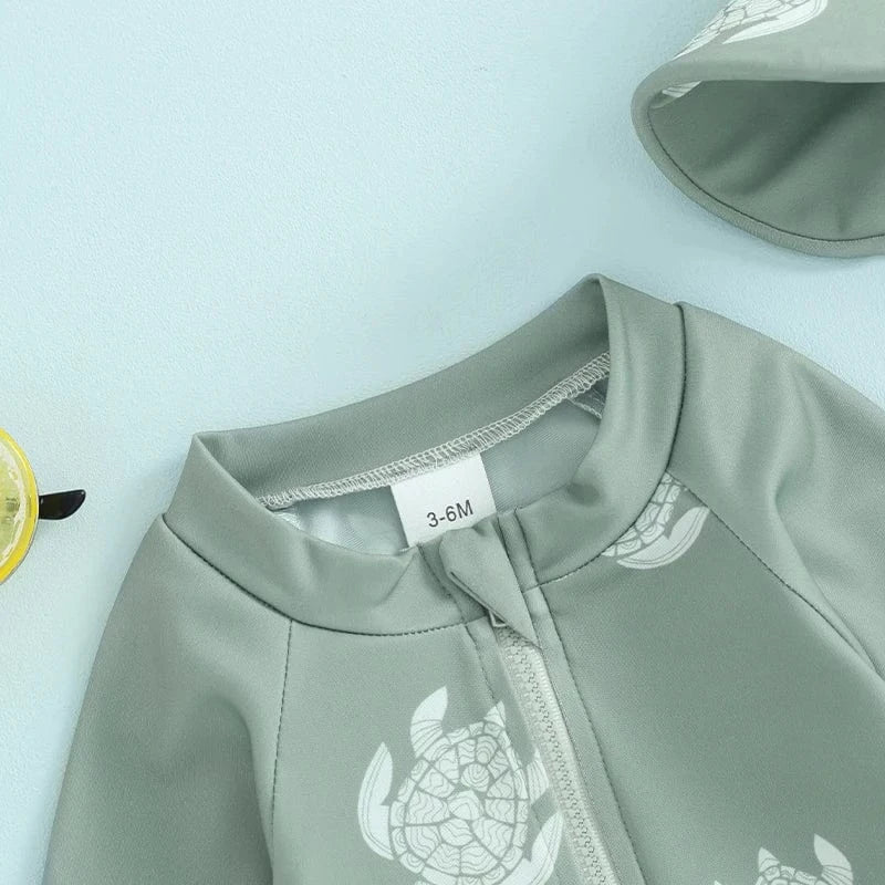 Toddler Boy Long Sleeve Swimsuit with Sun Hat - Image 5